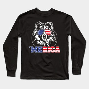 Shetland Sheepdog Sheltie American Flag Merica dog Long Sleeve T-Shirt